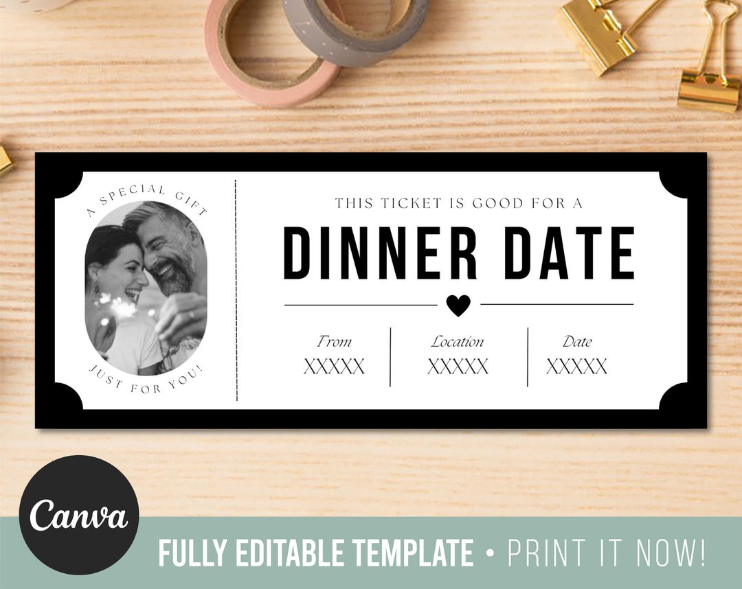 Custom Dinner Date Gift Coupon Editable Canva Template INSTANT DOWNLOAD Custom Dinner Date Gift Coupon Editable Canva Template INSTANT DOWNLOAD