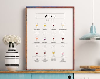 Impression de vin | Guide des vins | Art du vin | Affiche de cuisine | Chariot de bar Art | Affiche de barre | Impression de barre | Cadeau d'amateur de vin | Art mural vin | Décor de vin