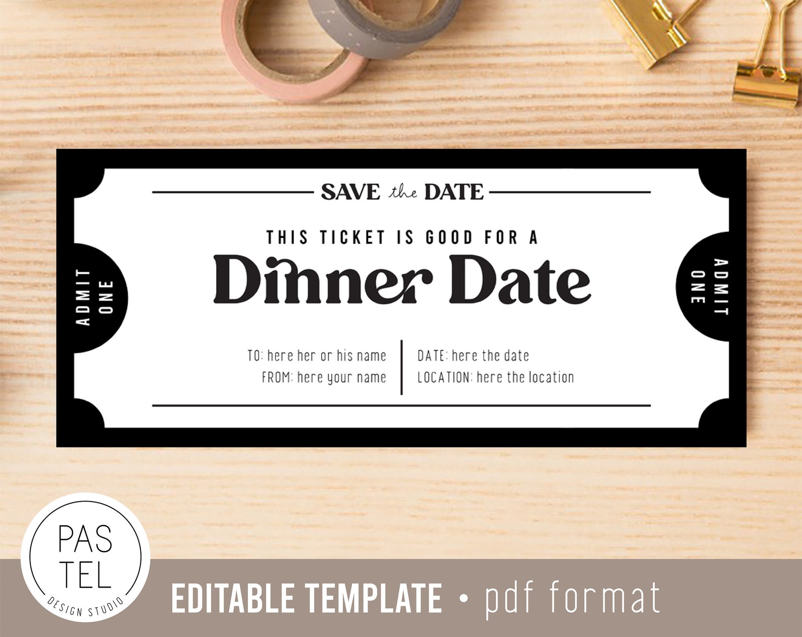 Dinner Date Gift Coupon INSTANT DOWNLOAD Editable Text Etsy