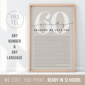 60 Reasons We Love You, Personalized 60th Birthday Custom Digital