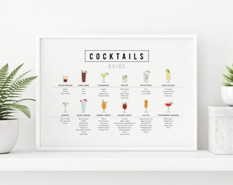 Cocktails Guide Print | Cocktail Print | Cocktail Art | Bar Poster | Cocktail Gift | Cocktail How To | Kitchen Art | Kitchen Decor