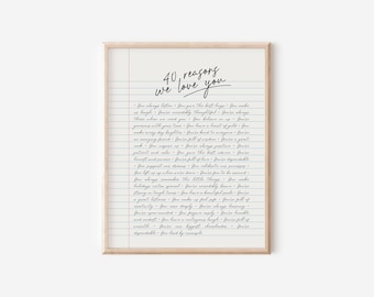 Gepersonaliseerd 40 Reasons We Love You-print: gepersonaliseerd verjaardagscadeau