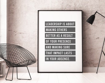 Leadership Quote Print | Inspirational Quotes | Wood frame | Office Decor | Leader Wood Gift | Boss Gift | Teacher Gifts | Office Wall Art