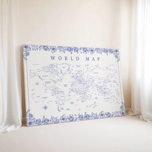 Pôster de Mapa-múndi Floral — Arte de Parede Botânica, Mapa Grande para Imprimir, Decoração de Viagem Toile, Impressão de Mapa-múndi com Inspiração Vintage