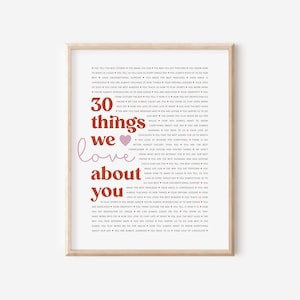 Personalized 30th Birthday Gift — 30 Things We Love About You Framed Print