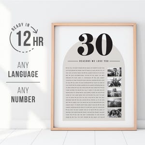 30 Reasons We Love You Custom Photo Collage | Why I Love You Picture Collage | Gift for Friend's 30th Birthday | 30 Year Anniversary Gift