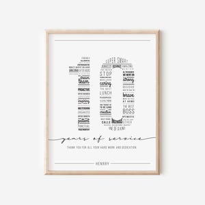 Regalo personalizado para el décimo aniversario de trabajo: póster de nube de palabras personalizado, certificado de reconocimiento al empleado, placa de reconocimiento al servicio
