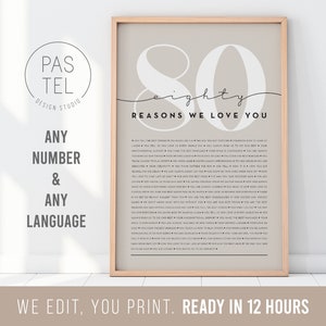 80 Reasons We Love You | 80th Birthday Gift | Custom Gift | 80th Birthday Gifts For Women | 80th Birthday Gifts For Men | Printable Gift