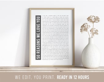 50 Reasons We Love You | 50th Birthday Gift | Custom Gift | 50th Birthday Gifts For Women | 50th Birthday Gifts For Men | Printable Gift