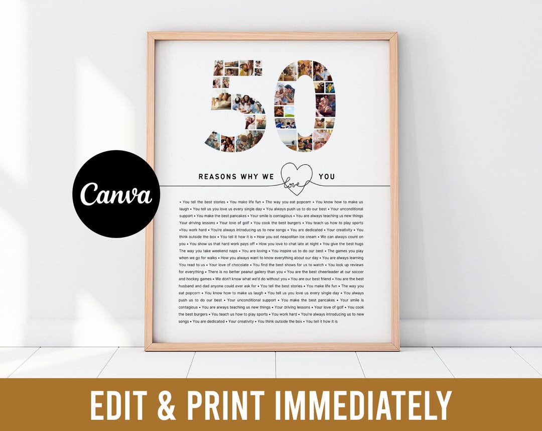 50th Birthday Gift Template Digital Photo Collage Maker DIY Anniversary