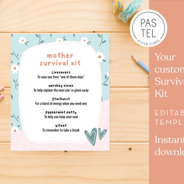 New Mother Survival Kit | Editable Tag | New Mom Gift | Custom Goodie Bag Tag | Mom Emergency Kit | Instant Download | Printable Bag Tag