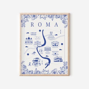 French Country Illustrated Map of Rome – Toile Style, Rome Wall Art Print or Canvas, Italy City Map Poster, Gift for Italy Lovers