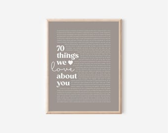 Ready to Hang 70th Birthday Gift 70 Reasons We Love You Custom Print Personalised Gift Idea 70th Birthday Poster or Canvas Gift for Woman