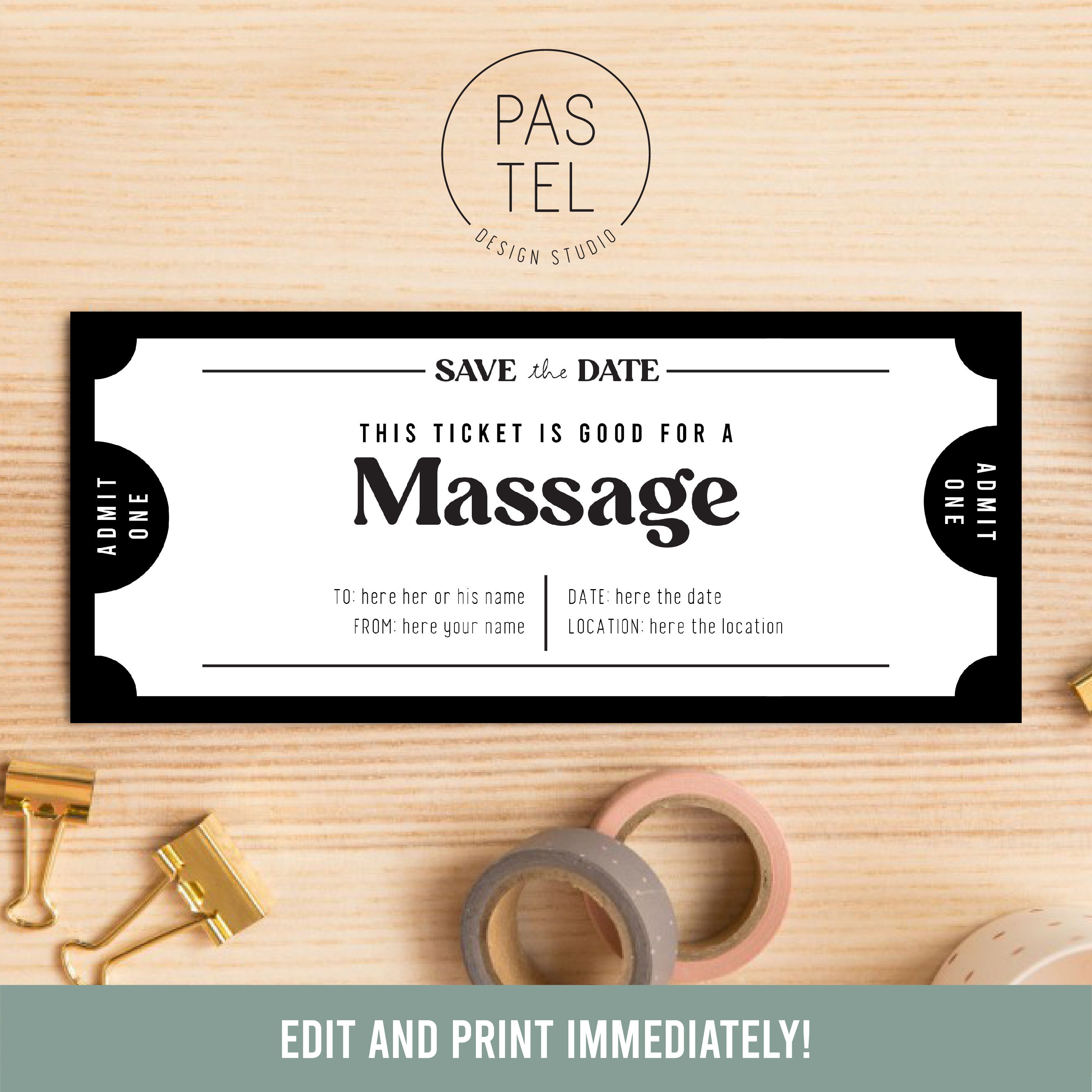Massage Gift Coupon INSTANT DOWNLOAD Editable Text photo