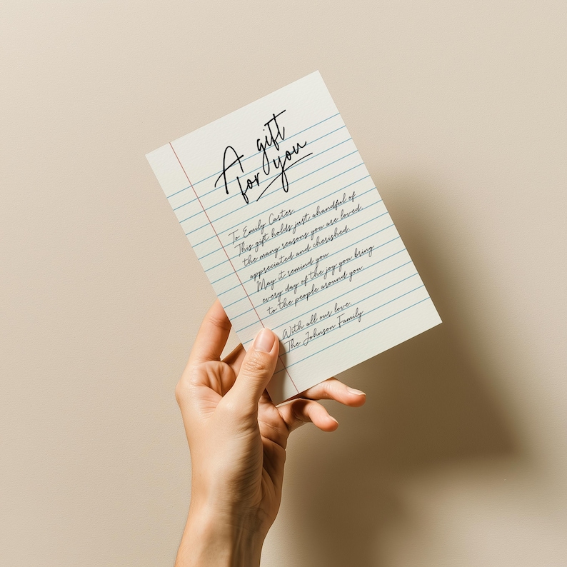 Simple Gift Note Custom 5×7 Gift Note – Personalized Message Card for Presents ...