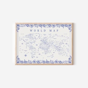 Lienzo con mapa del mundo de estilo campestre francés — Decoración Toile, Mapa del mundo grande, Arte mural de viajes, Póster grande de mapa del mundo, Arte mural Toile, Mapa educativo