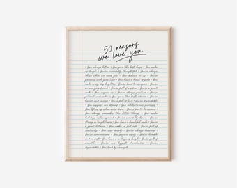 50 Reasons We Love You Print: Personalized Birthday Gift, Custom Wall Art