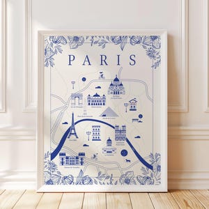 Mappa illustrata di Parigi – Stile Toile, stampa artistica da parete o su tela di Parigi, poster della mappa della città francese, download digitale o regalo per gli amanti della Francia