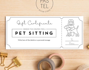 Dog Sitting Gift Coupon | INSTANT DOWNLOAD, editable text | Printable Voucher | Last Minute Gift | Personalized Certificate | Gift Voucher