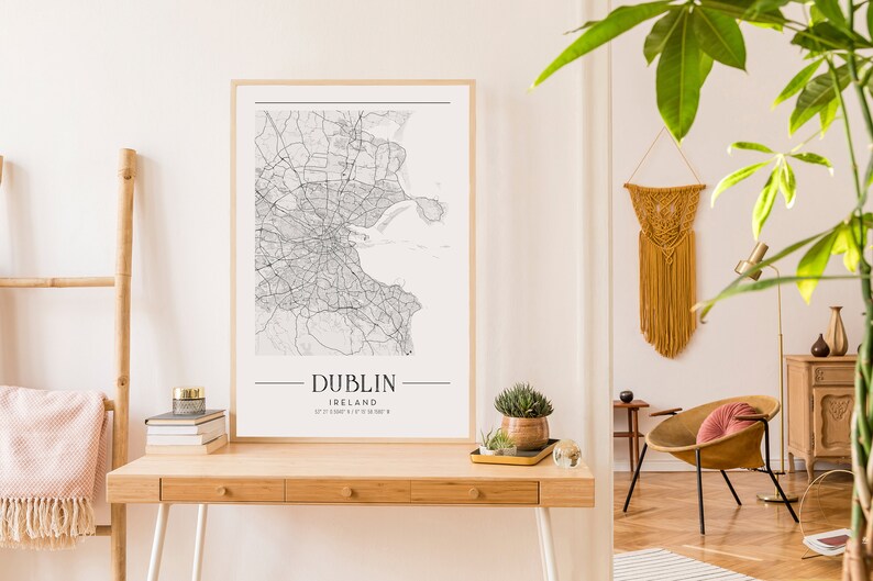 Dublin Map Dublin City Printable Map Dublin Wall Art Etsy