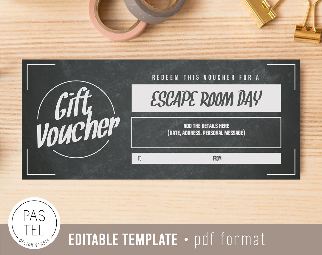 Escape Room Gift Coupon INSTANT DOWNLOAD Editable Text Etsy