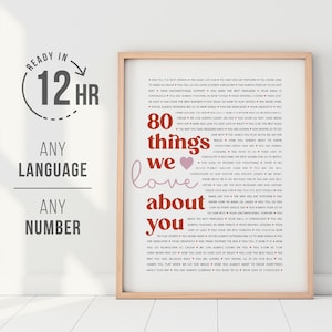 80 Reasons Why We Love You Poster | Personalized 80th Birthday Gift for Women Men | Grandmother Gift | 80 Things We Love About You Print