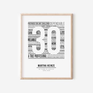 30 Year Work Anniversary Word Cloud Print: Employee Retirement Gift