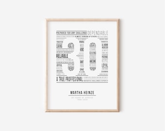 30 Year Work Anniversary Word Cloud Print: Employee Retirement Gift