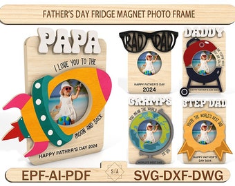 Father's Day Fridge Magnet Photo Frame, Father's Day Gift, Gift for Dad, Kids Photo ,Mother's Day Laser File, Magnet Svg, Laser Ready File