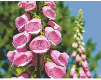 Foxgloves Instant PDF Download Counted Cross Stitch Pattern