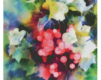 Watercolor Berries Instant PDF Download Counted Cross Stitch Pattern