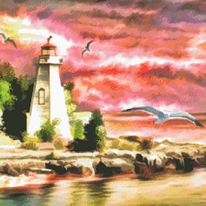 Lighthouse Beacon Instant PDF Download Counted Cross Stitch Pattern