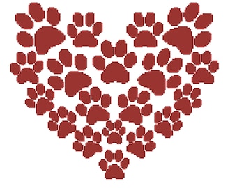May include: A red heart shape made up of paw prints.