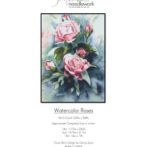 Watercolor Roses Cross Stitch, Full Coverage Cross Stitch Pattern, Floral Cross Stitch, Pattern Keeper Compatible, Instant PDF Download