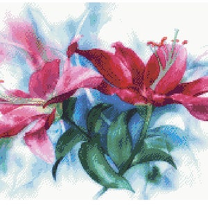 Watercolor Lilies Instant PDF Download Counted Cross Stitch Pattern