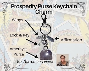 Prosperity & Protection Purse Keychain Purse Amethyst Charm with keyring, Clasp, and chain for Prosperity, Career  and Business Success