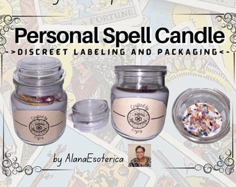 Personalized Dressed Spell candle 3-4oz with lid, Discreet Labeling and Packaging, 20+ years metaphysical practitioner