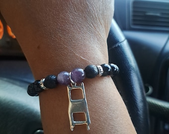 Alabama Riverboat Brawl protection bracelet. Folding Chair,Amethyst, Lava Rock, obsidian bead bracelet.