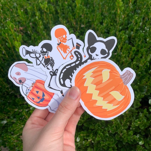 Halloween Stickers | Halloween Sticker Pack | Jack o Lantern Sticker | Ghost Sticker | Skeleton Sticker | Cat Sticker | Spooky Stickers