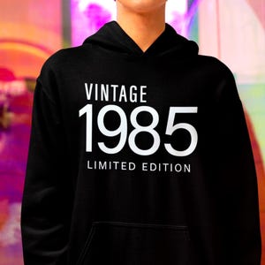 1985 Retro Unisex Sponge Fleece Pullover Hoodie, 40th Birthday Gift, Custom Year Sweatshirt, Funny Birthday Tee, 1985 Sweatshirt