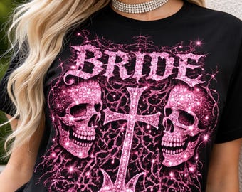 Pinkes Emo Braut T-Shirt, Gothic Hochzeitsgeschenk