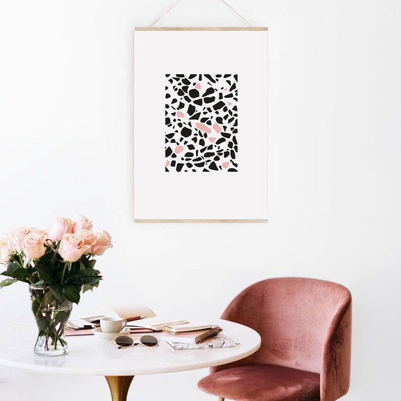 Monochrome Terrazzo Art Print Printable Artwork Kitchen Modern Pastel Pink Office in Livingroom Minimal Style Office Wall Decor
