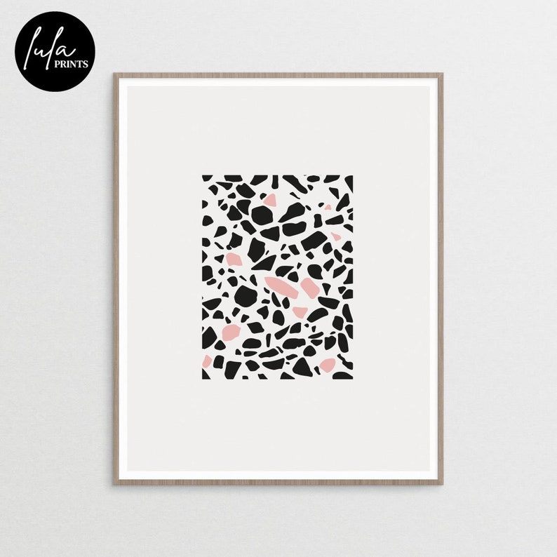 Monochrome Terrazzo Art Print Printable Artwork Kitchen Modern Pastel Pink Office in Livingroom Minimal Style Office Wall Decor