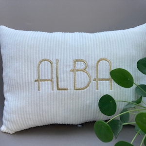 Embroidered velvet cushion, personalized, birth or wedding gift