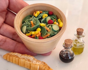 Miniature Salad Bowl - 1:6 Scale Salad bowl set - Salad Bowl FOR Blythe and Byers size dolls, 12 inch doll play food - dollhouse play food