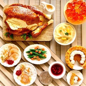 1:6 scale Miniature Turkey dinner set for Blythe style dolls, Fake Thanksgiving turkey, fake Christmas turkey.