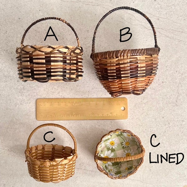 Miniature wicker baskets for 12-18 inch dolls, Baskets for 12 inch Blythe size dolls or 18 inch American dolls