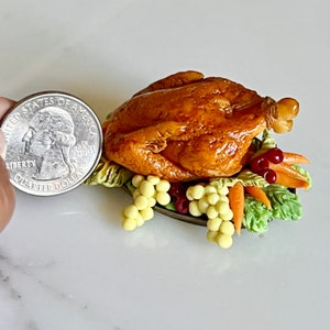 1:12 scale turkey, miniature turkey, dollhouse turkey dinner set, miniature Thanksgiving or Christmas turkey with optional accessories