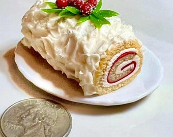 1:6 scale miniature Christmas cake for Blythe size 12 inch dolls and Byers Choice size dolls, miniature fake Christmas log cake