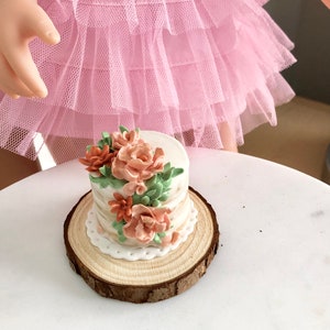 MIni cake for 18 inch American doll or dollhouses.  Clay craft mini food